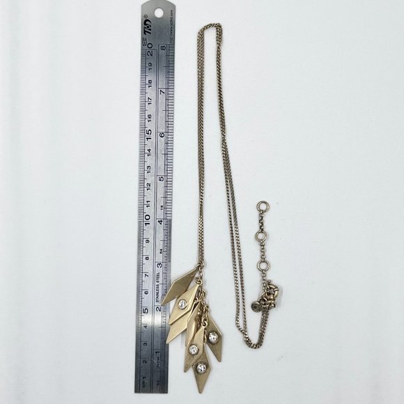 J Crew - Jeweled Diamond Shaped Dangle Gold Tone 30” Single Strand Necklace - Picture 4 of 7